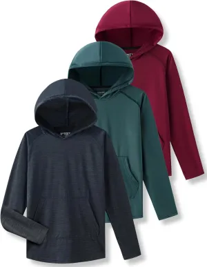 Liberty Imports 3 Pack: Youth Boys Teen Active Long Sleeve Hoodie Sweatshirts - Athletic Dry-Fit Hooded Pullover Shirts