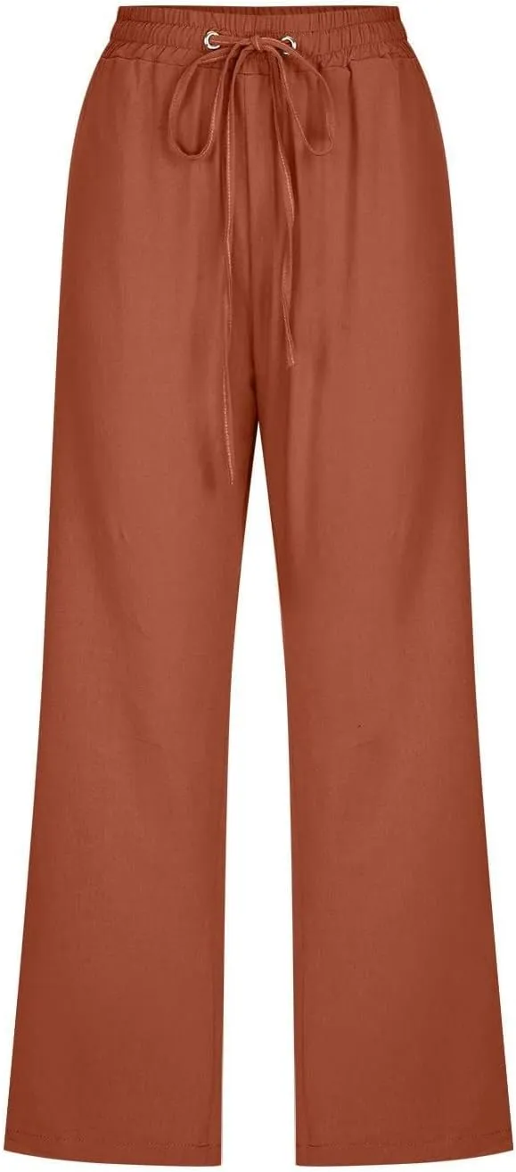Linen Capri Pants for Women Drawstring Pants Summer Casual Trousers Cropped Pants Cropped Beach Vacation Clothes