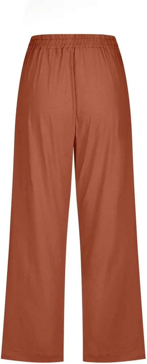Linen Capri Pants for Women Drawstring Pants Summer Casual Trousers Cropped Pants Cropped Beach Vacation Clothes