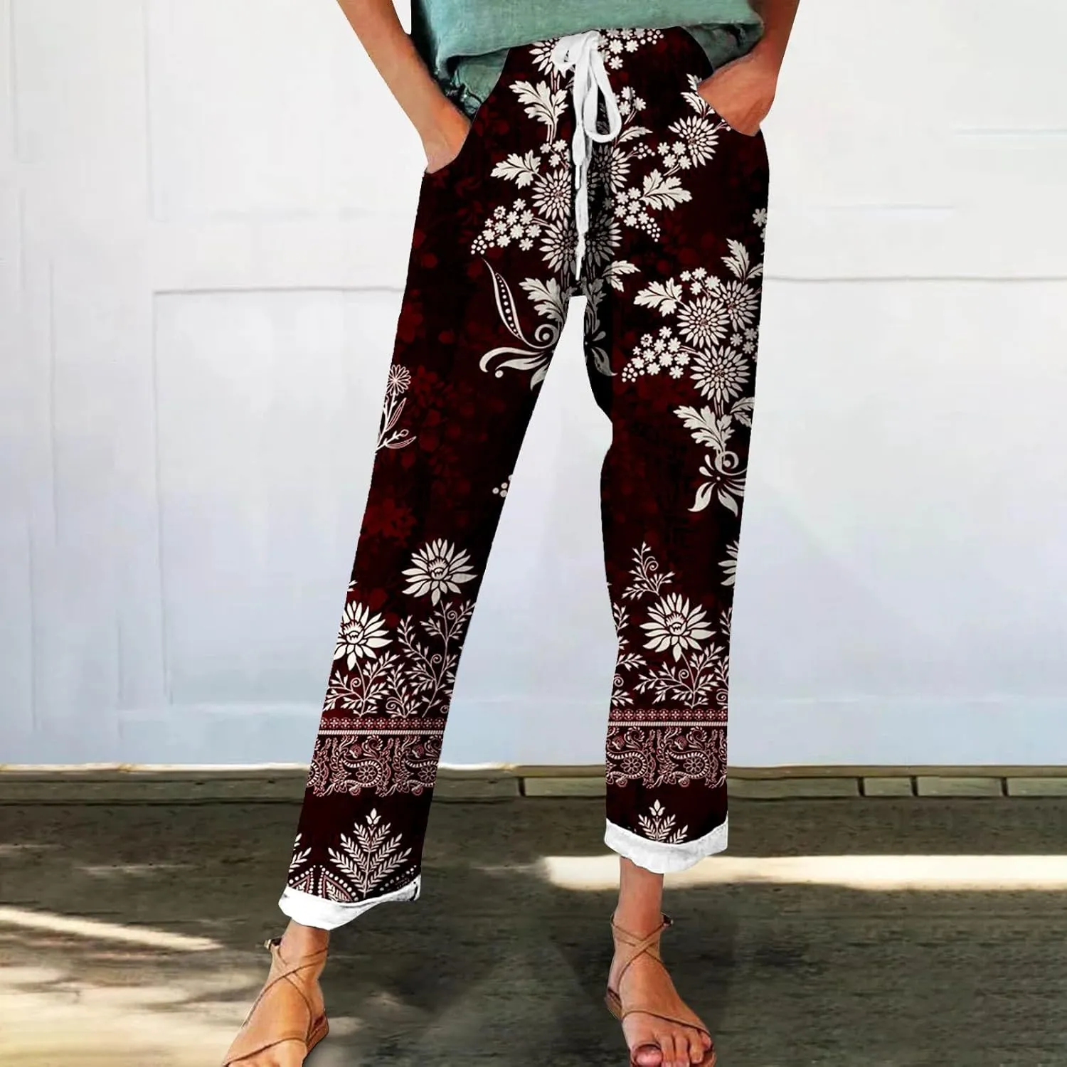 Linen Pant Suit Women Summer Elastic Wide Leg Linen Pants for Women Womens Pants Flowy