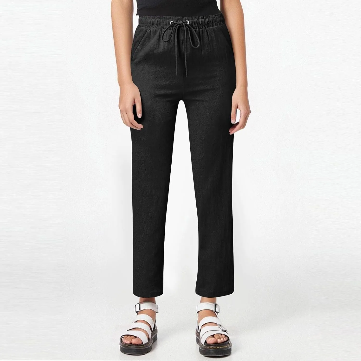 Linen Pants for Women 2025 Casual Summer Drawstring Capri Pants Beach Vacation Clothes with Pockets