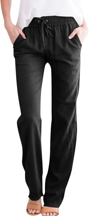 Linen Pants for Women 2025 Casual Summer Drawstring Capri Pants Beach Vacation Clothes with Pockets