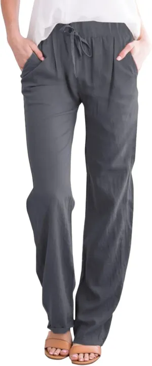 Linen Pants for Women Beach Vacation Elastic Waist Drawstring Trousers Pant Gauze Loose 2025 Casual Summer Clothes