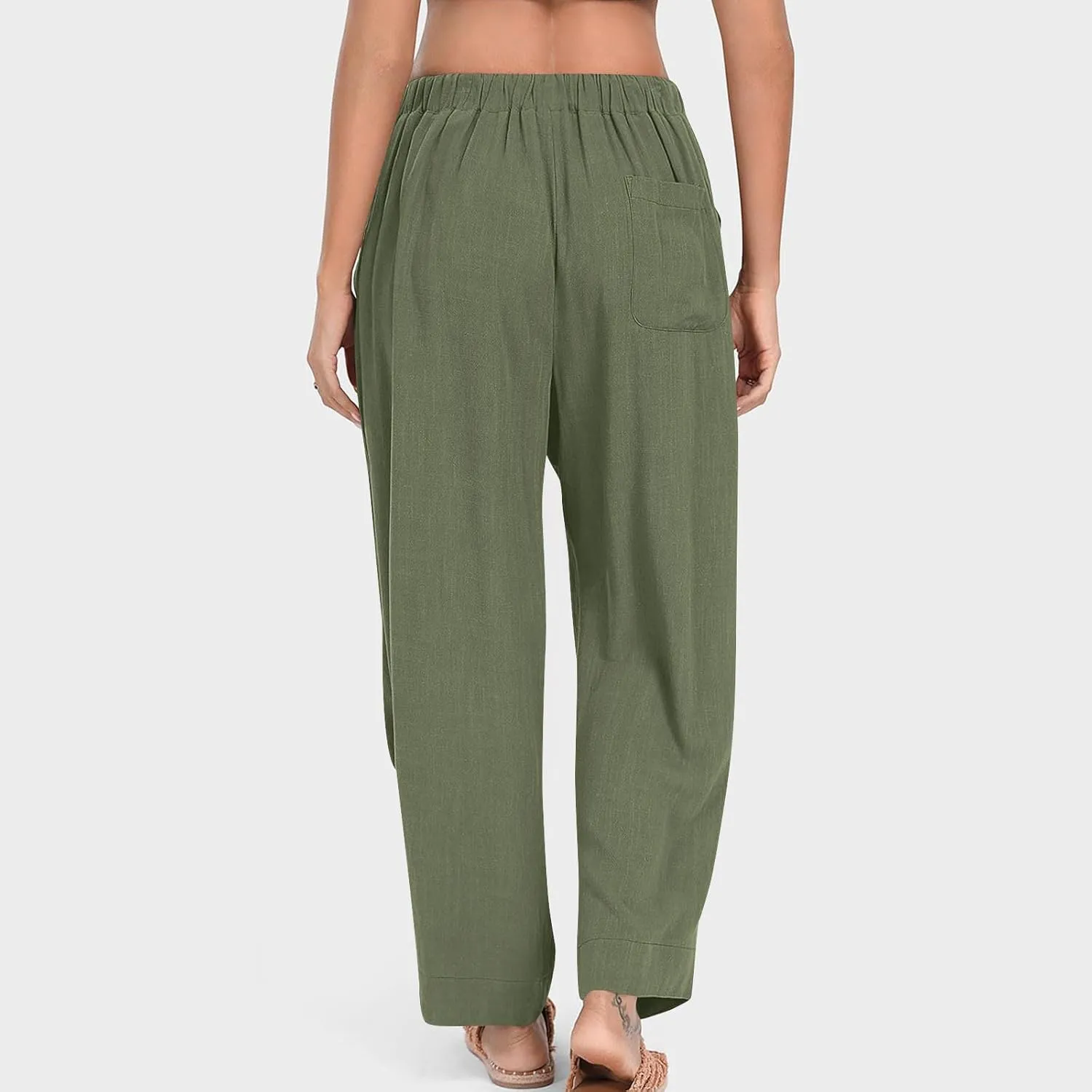 Linen Pants for Women Cotton Pleated Palazzo Pant Boho Drawstring Waist Wide Leg Trousers Summer 2025 Y2K Outfits