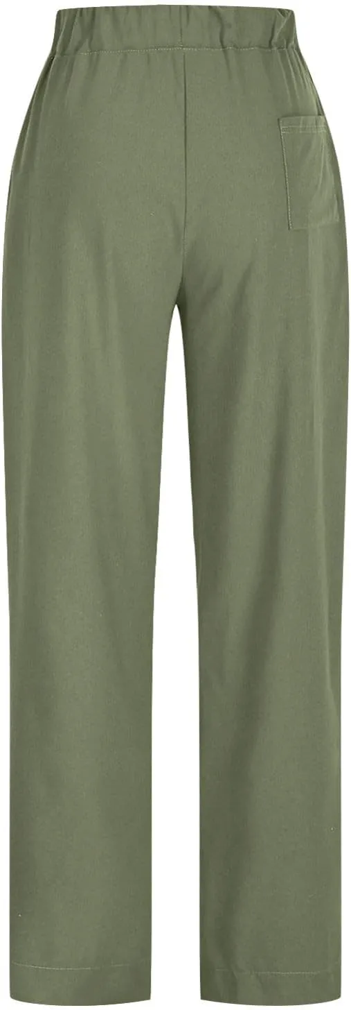 Linen Pants for Women Cotton Pleated Palazzo Pant Boho Drawstring Waist Wide Leg Trousers Summer 2025 Y2K Outfits