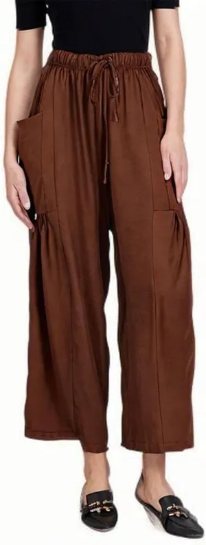 Linen Pants for Women Drawstring Elastic Waist Palazzo Harem Pants Ladies Casual Wide Leg Trousers with Side Pockets