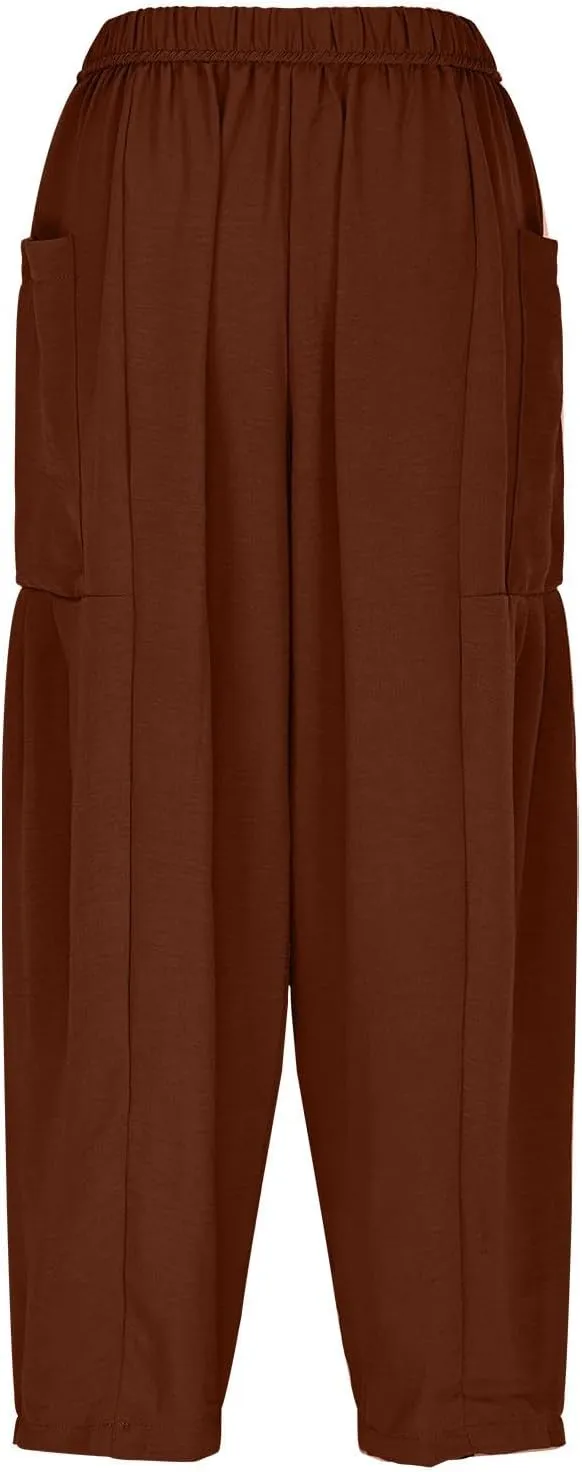 Linen Pants for Women Drawstring Elastic Waist Palazzo Harem Pants Ladies Casual Wide Leg Trousers with Side Pockets