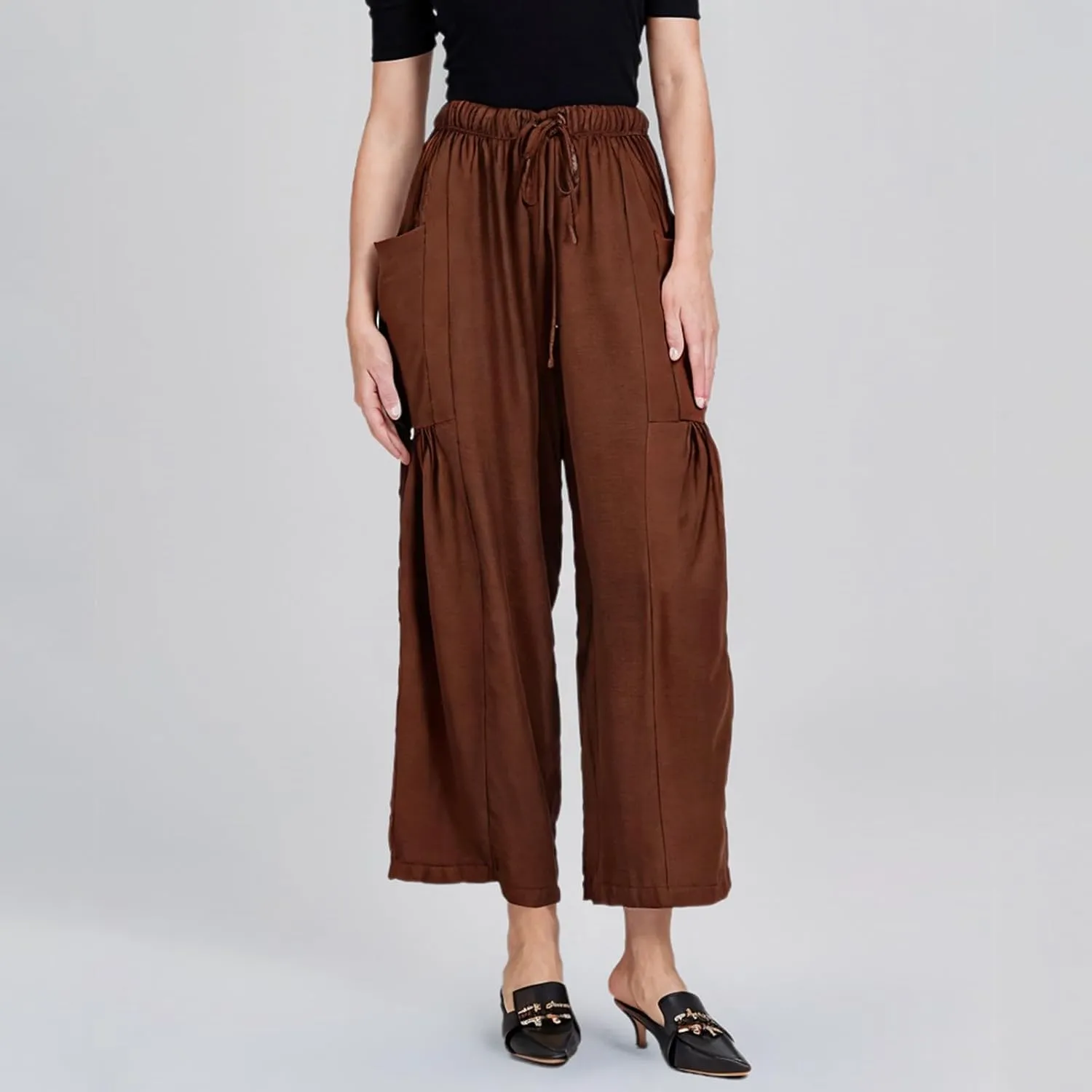 Linen Pants for Women Drawstring Elastic Waist Palazzo Harem Pants Ladies Casual Wide Leg Trousers with Side Pockets