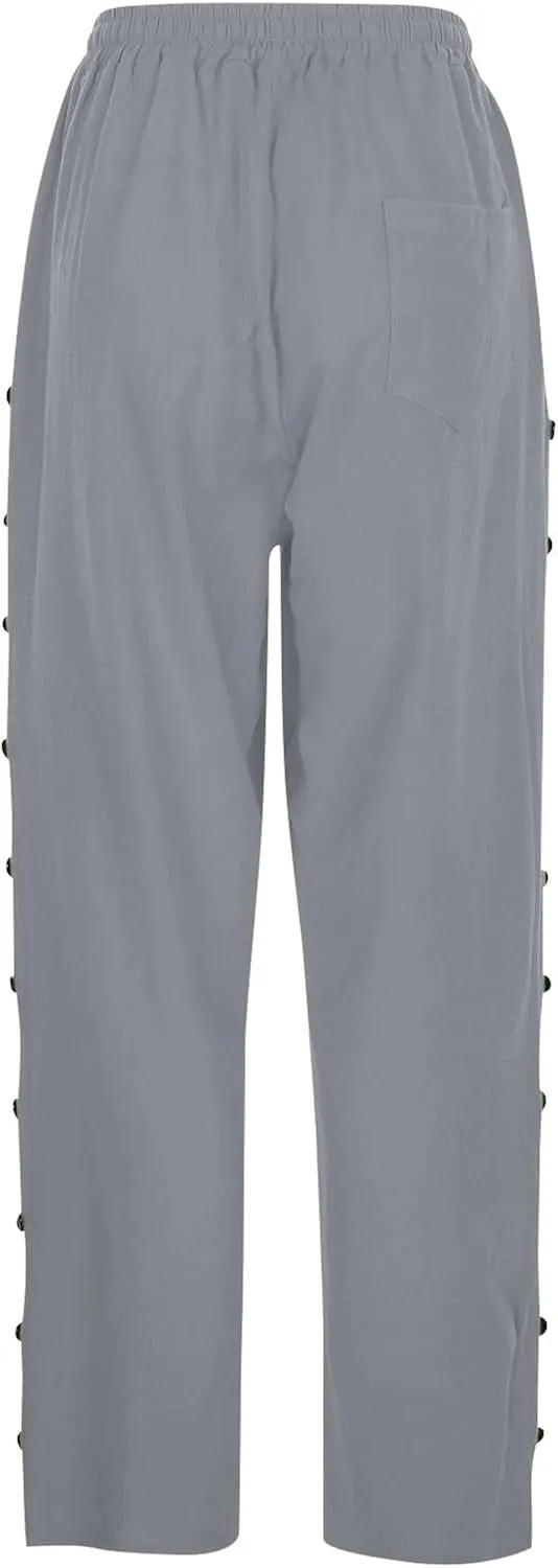Linen Pants for Women Summer 2024 Striped Casual Elastic High Waist Straight Leg Loose Boho Trendy Trousers Plus Size