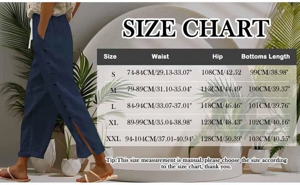Linen Pants for Women Summer High Waisted Elastic Straight Leg Lounge Pants Casual Loose Lightweight Beach Trousers