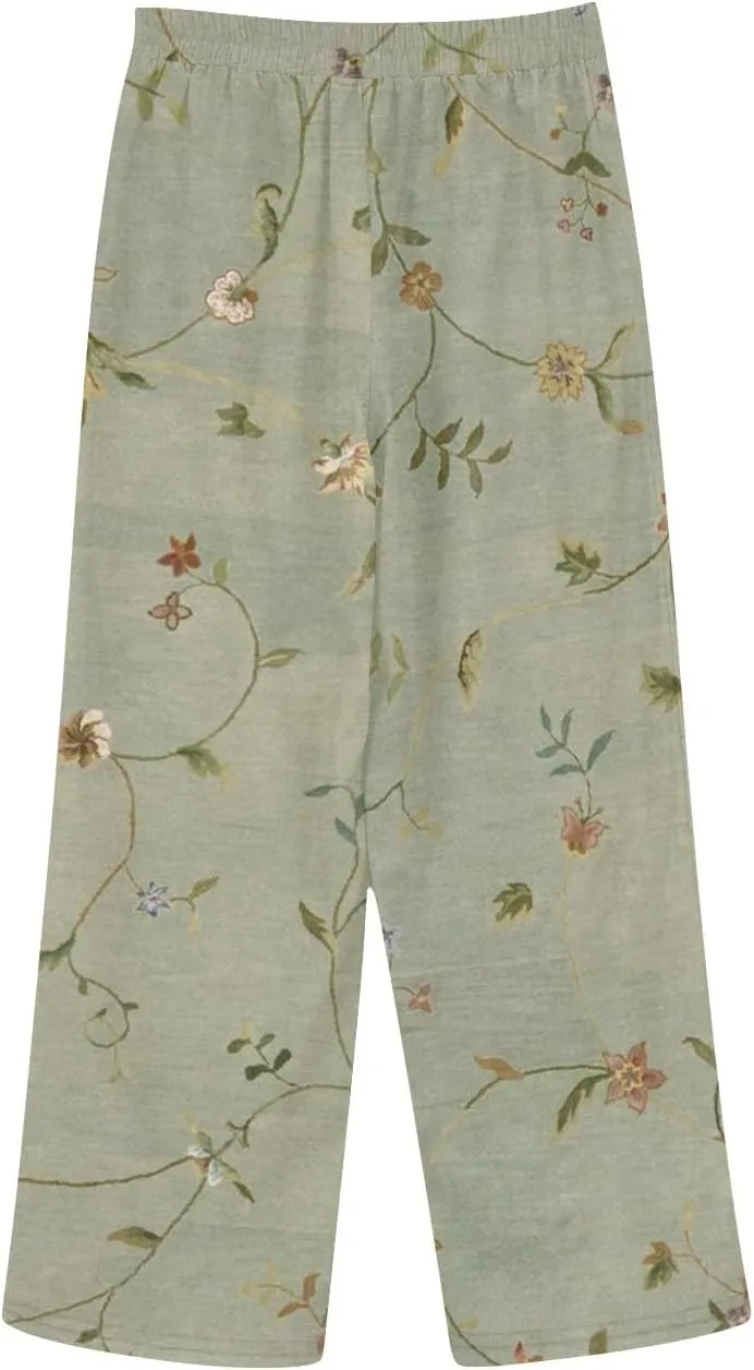 Linen Pants Women High Waisted Elastic Drawstring Beach Pants Casual Loose Lightweight Wide Leg Trousers with Pockets