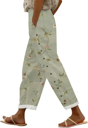 Linen Pants Women High Waisted Elastic Drawstring Beach Pants Casual Loose Lightweight Wide Leg Trousers with Pockets