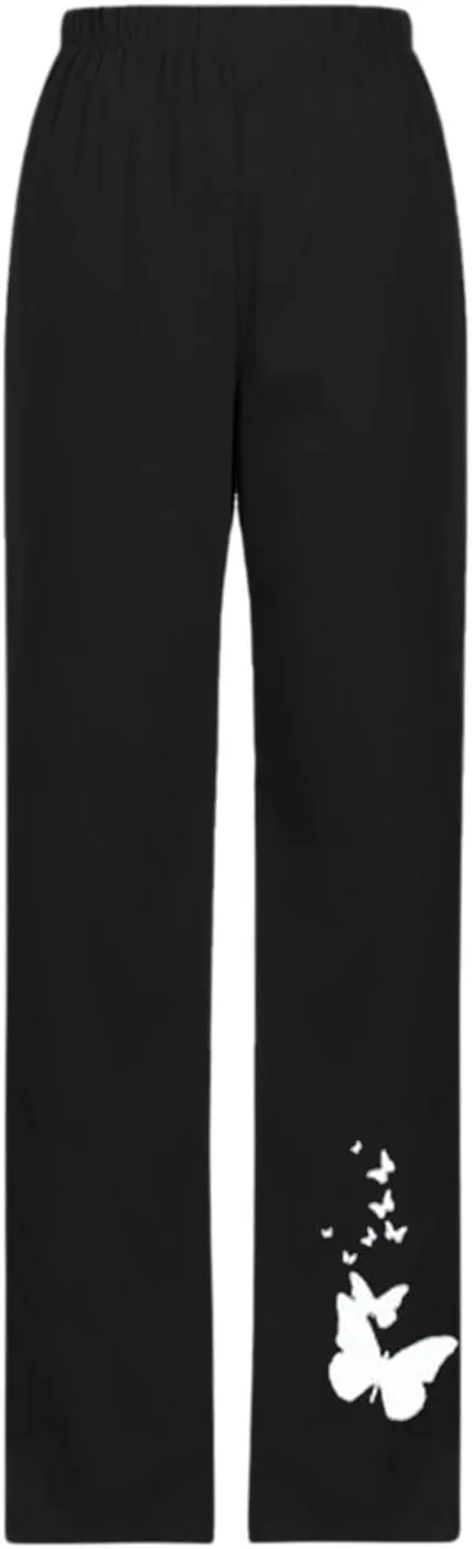 Linen Pants Women Plus Size Tapered Casual Wide Leg Pants for Women Elastic High Waist Drawstring Side Split Pants