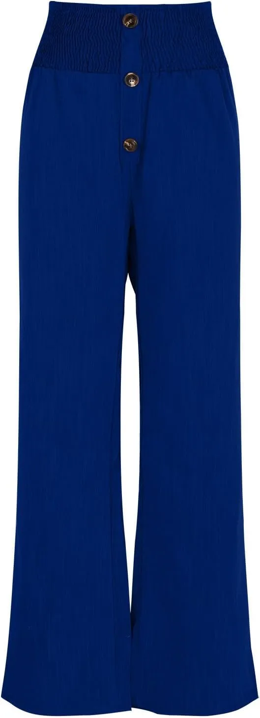 Linen Pants Women Smocked High Waisted Palazzo Pants Ladies Dressy Casual Loose Fit Wide Leg Trousers Summer Clothes