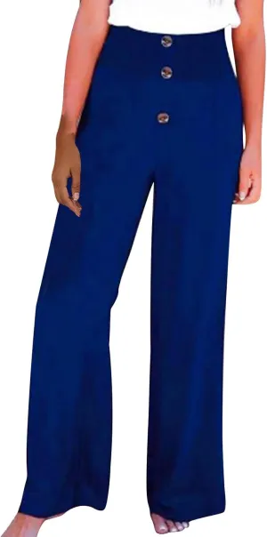 Linen Pants Women Smocked High Waisted Palazzo Pants Ladies Dressy Casual Loose Fit Wide Leg Trousers Summer Clothes