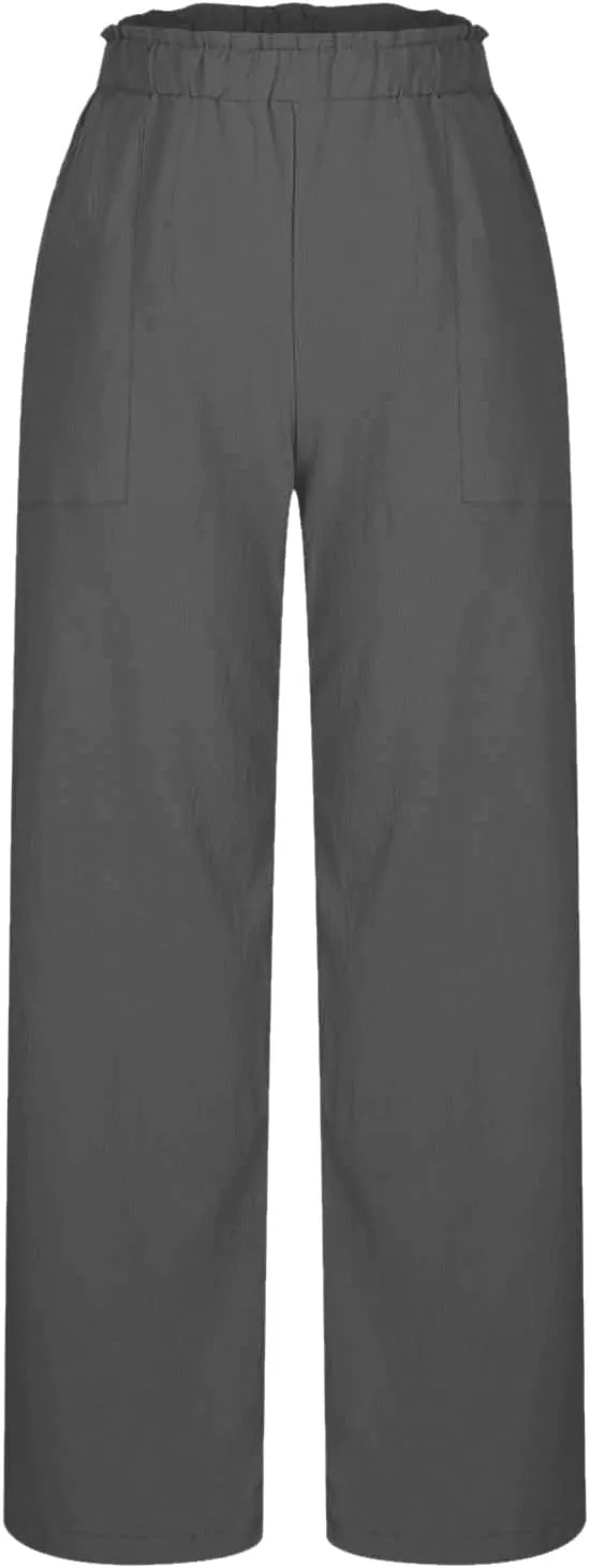 Linen Pants Women Summer Beach High Waisted Cotton Linen Palazzo Pants Wide Leg Long Lounge Pant Trousers with Pockets