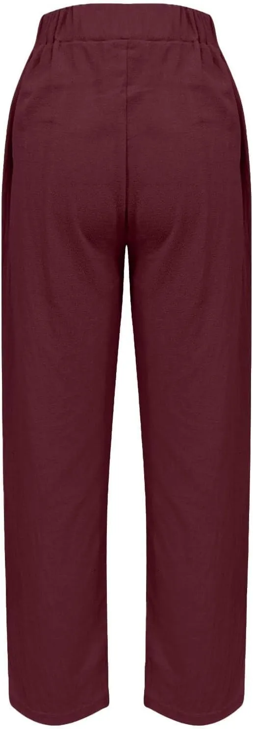 Linen Pants Women Summer Cotton Linen Capri Pants Casual Cropped Trouser sTapered Leg Sweatpants Loose Beach Pants