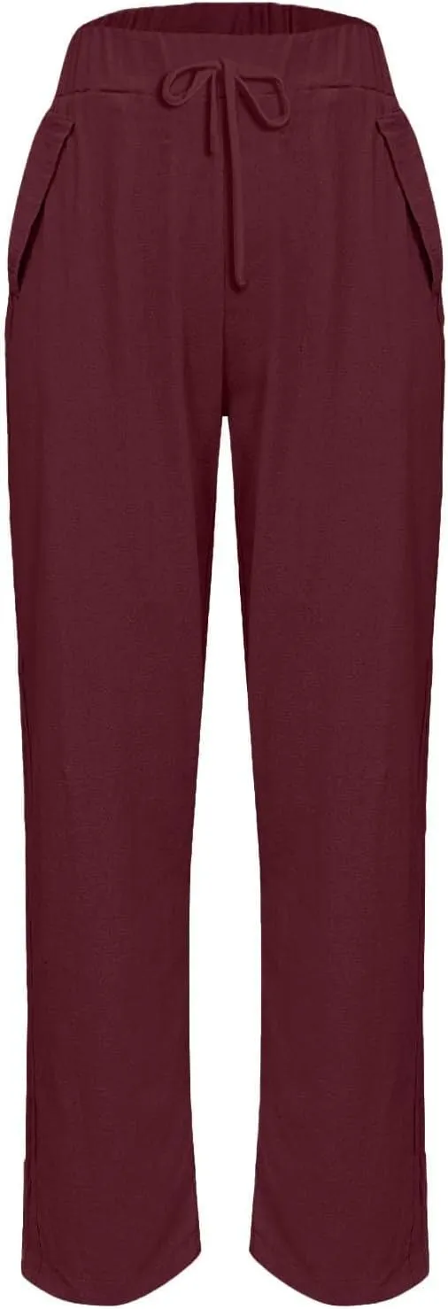 Linen Pants Women Summer Cotton Linen Capri Pants Casual Cropped Trouser sTapered Leg Sweatpants Loose Beach Pants