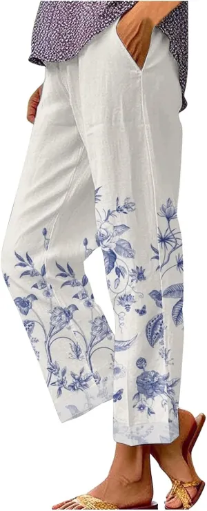Linen Trousers Pants for Women Summer Drawstring Work Pants for Women Linen Summer Pants 2024 Trendy