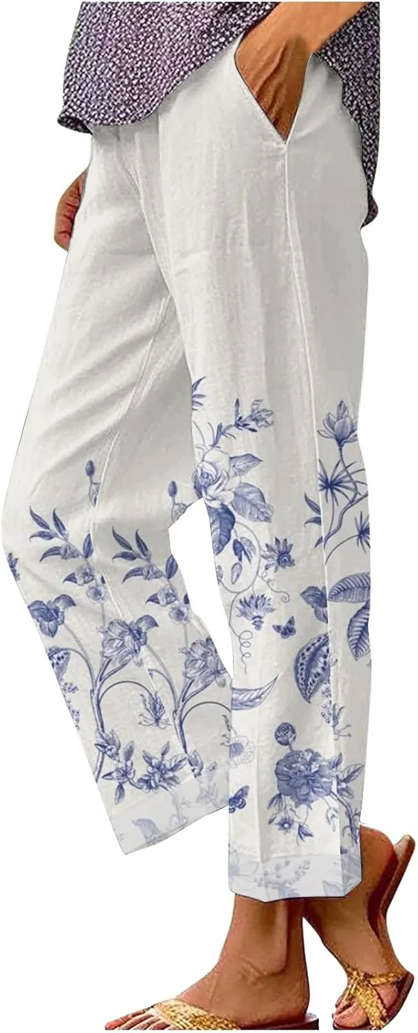 Linen Trousers Pants for Women Summer Drawstring Work Pants for Women Linen Summer Pants 2024 Trendy
