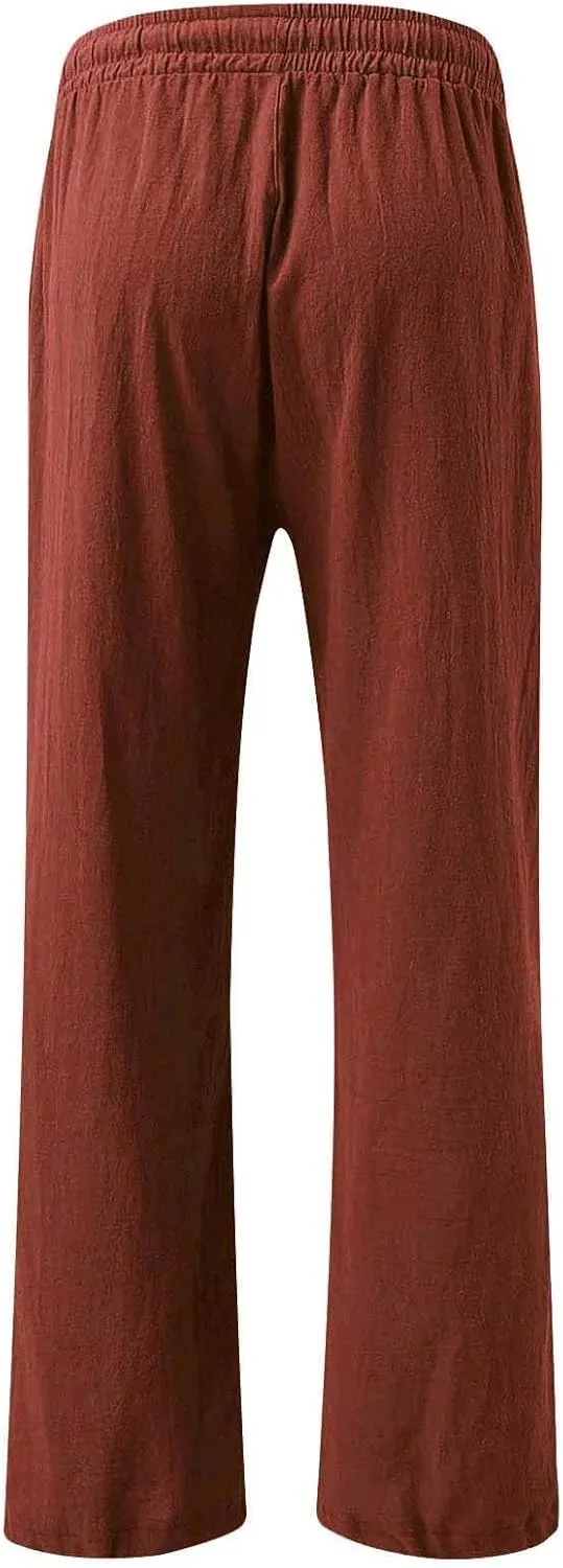 Linen Wide Leg Pants for Women Summer Casual High Waisted Palazzo Pants Boho Beach Vacation Trousers with Pockets