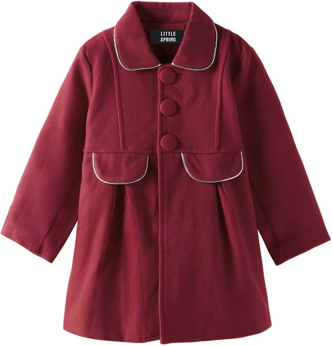 LittleSpring Little Girls Dress Coat Faux Wool Slim-Fit Peacoat