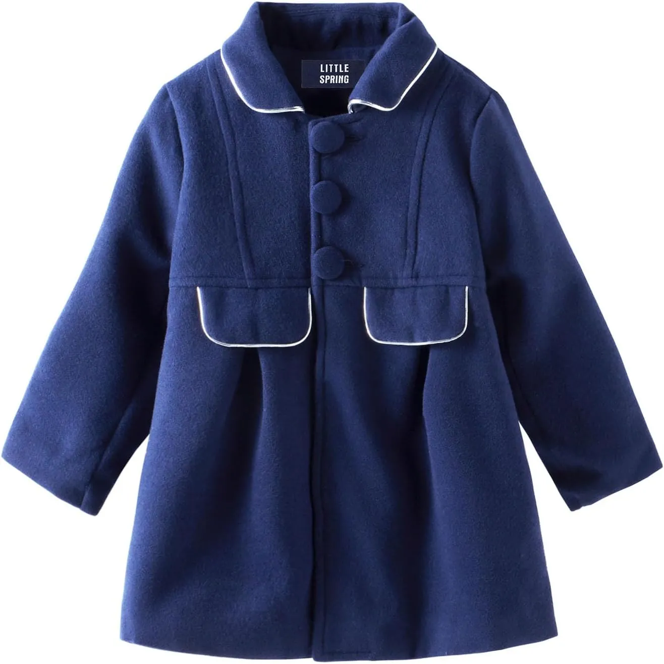 LittleSpring Little Girls Dress Coat Faux Wool Slim-Fit Peacoat