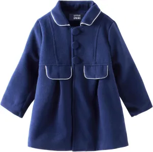 LittleSpring Little Girls Dress Coat Faux Wool Slim-Fit Peacoat