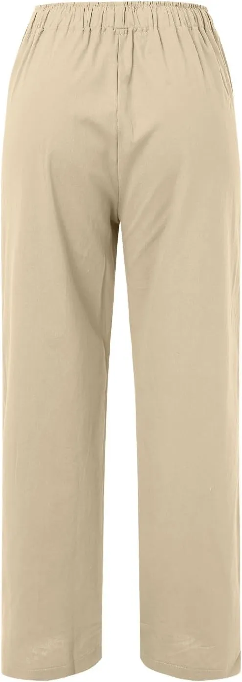 Loose Linen Pants for Women 2025 Baggy Y2K Summer Stretchy Boho Beach Pants Relaxed Loose Fit Elastic Lightweight Trousers