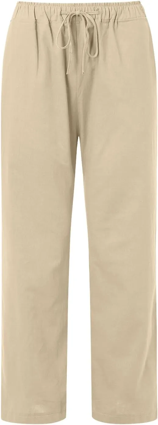 Loose Linen Pants for Women 2025 Baggy Y2K Summer Stretchy Boho Beach Pants Relaxed Loose Fit Elastic Lightweight Trousers