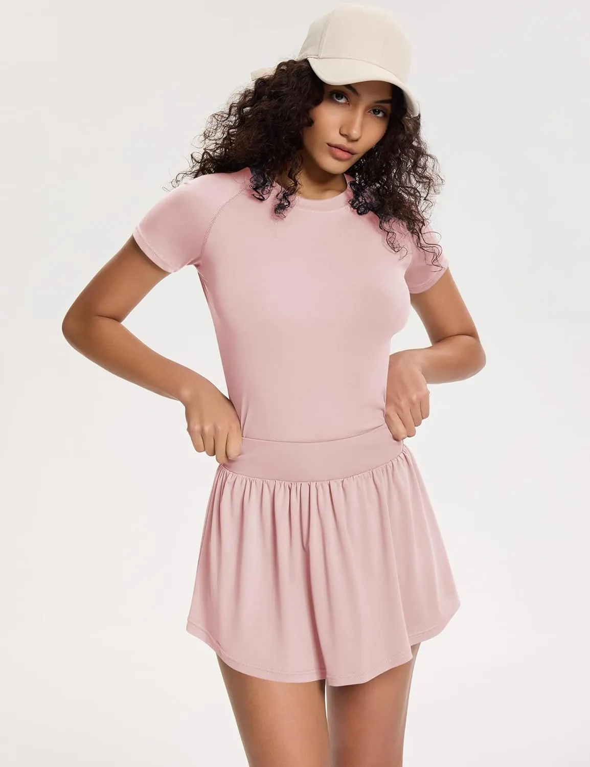 Loovoo 2 Piece Skirt Outfits for Women Workout Shirts Basic Tops Tennis Shorts Skirts Pleated with Pockets