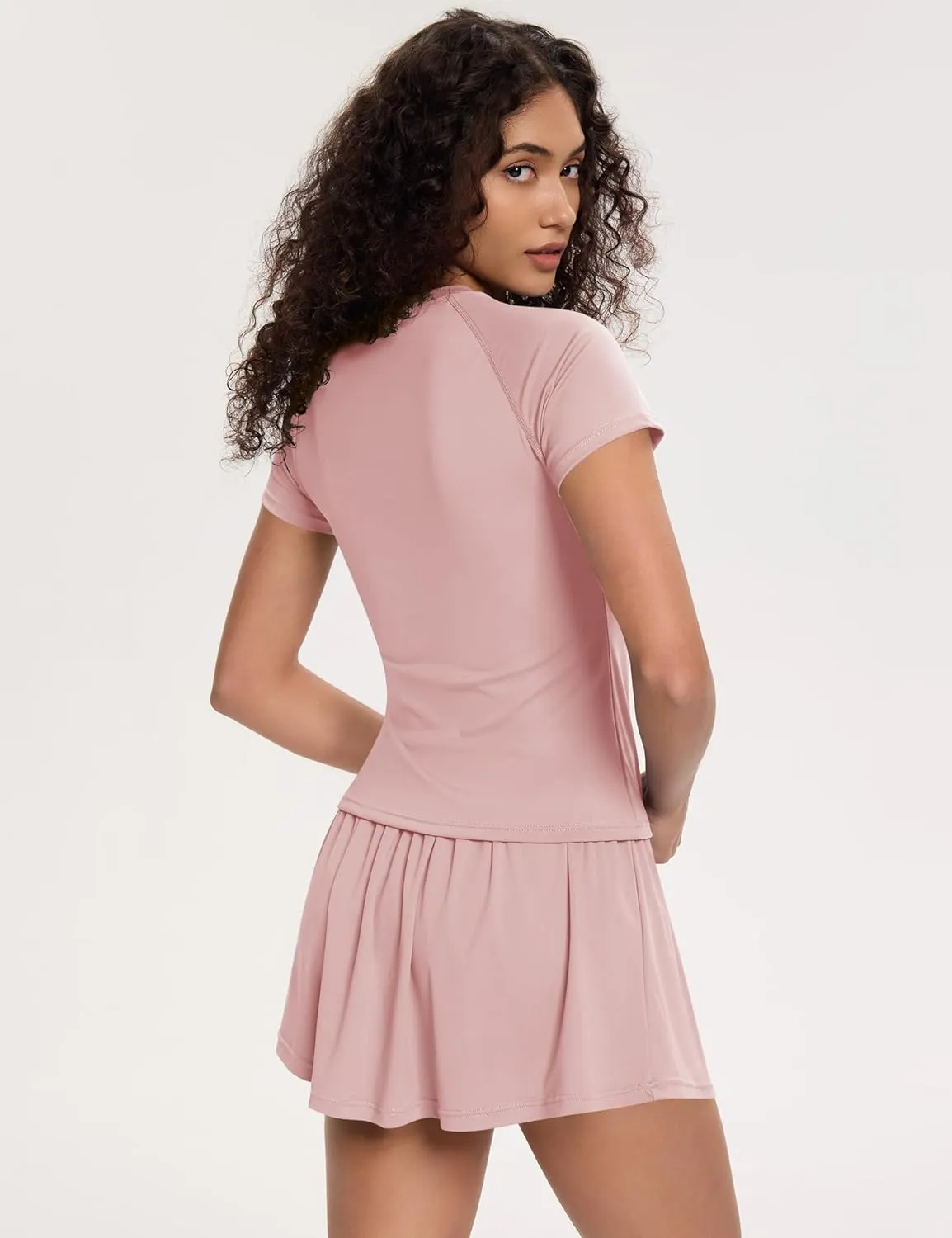 Loovoo 2 Piece Skirt Outfits for Women Workout Shirts Basic Tops Tennis Shorts Skirts Pleated with Pockets