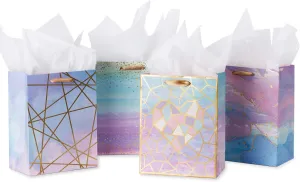 Loveinside Medium Size Gift Bags-Colorful Marble Pattern Gift Bag with Tissue Paper for Shopping, Parties, Wedding, Baby Shower, Craft-4 Pack-7" X 4" X 9"