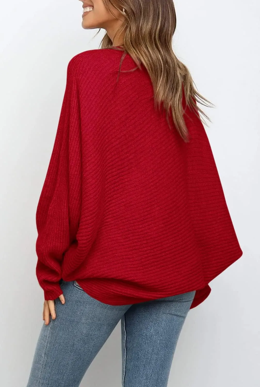 Mafulus Women's Oversized Crewneck Sweater Batwing Puff Long Sleeve Cable Slouchy Pullover Jumper Tops