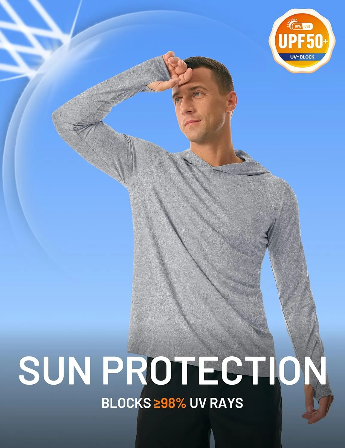 MAGCOMSEN Men's UPF 50  Sun Protection Hoodie Lightweight Long Sleeve Rash Guard Shirts Fishing Swim Athletic Workout