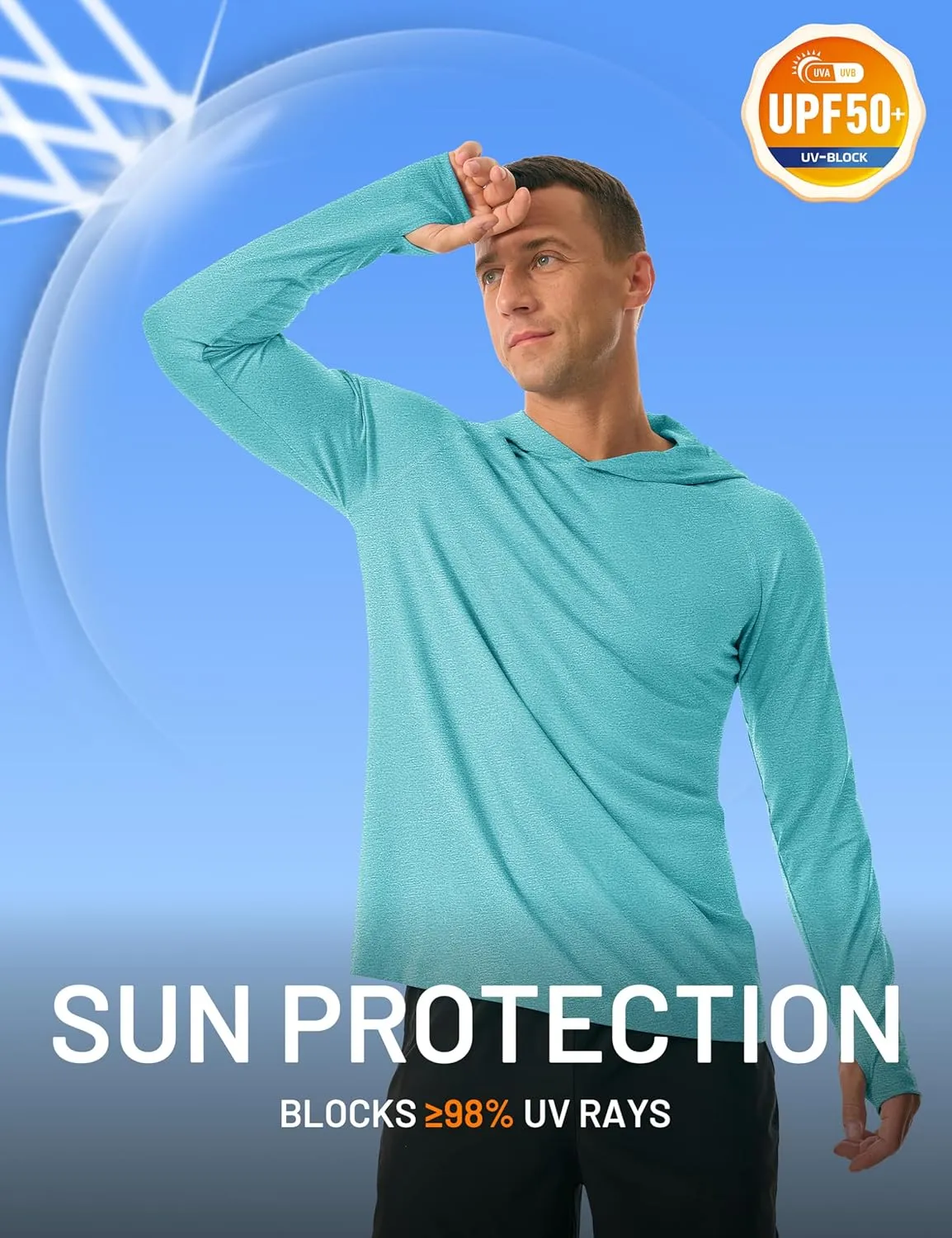 MAGCOMSEN Men's UPF 50  Sun Protection Hoodie Lightweight Long Sleeve Rash Guard Shirts Fishing Swim Athletic Workout
