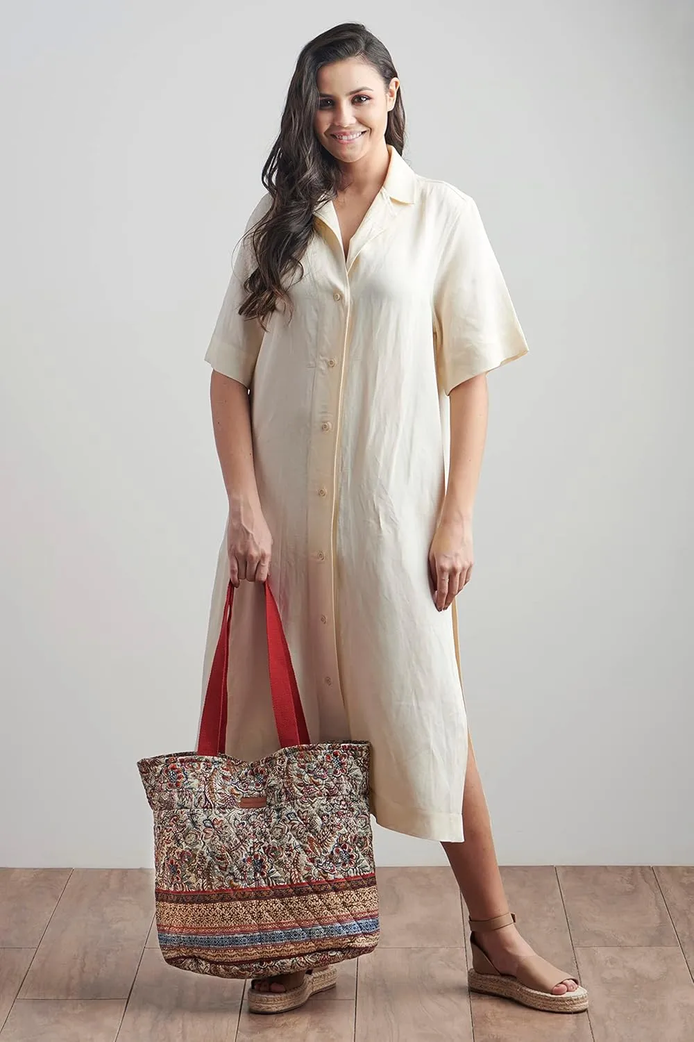 Maison d' Hermine Shopping Bags Cotton Quilted Tote Bag with Zipper Pockets Small Pouch Reusable Grocery Bag Work Travel