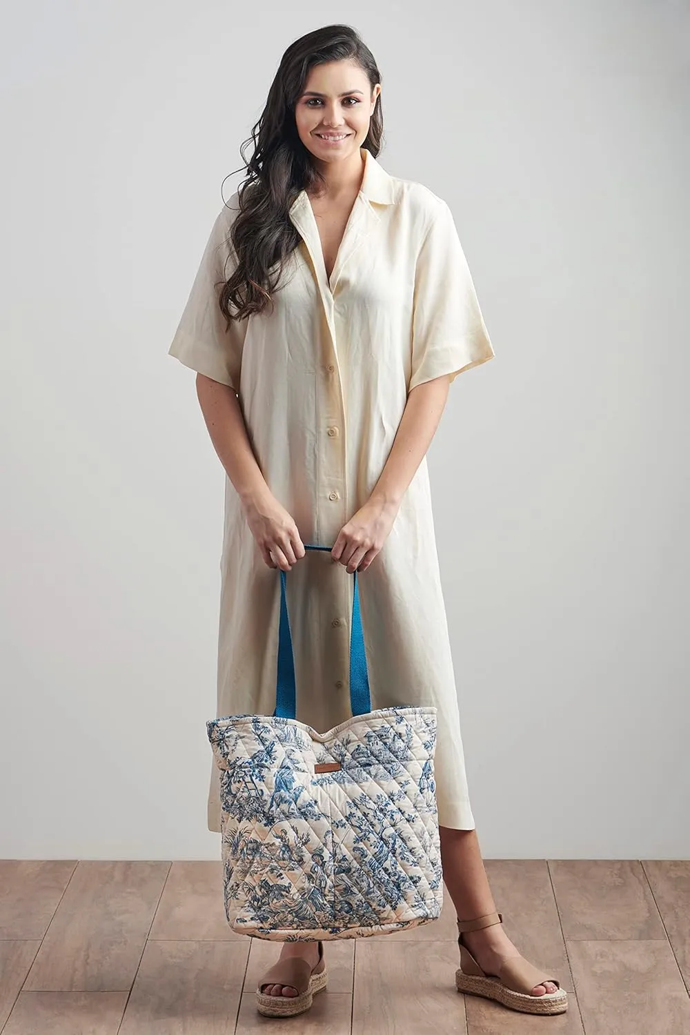 Maison d' Hermine Shopping Bags Cotton Quilted Tote Bag with Zipper Pockets Small Pouch Reusable Grocery Bag Work Travel