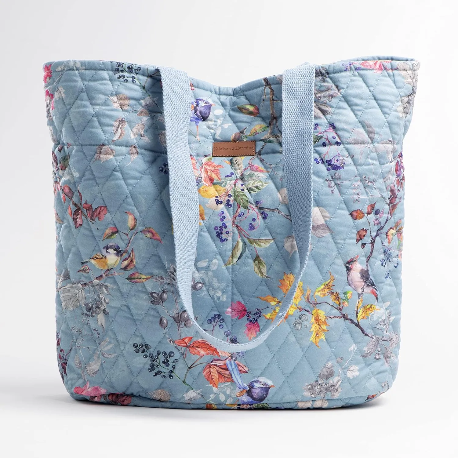 Maison d' Hermine Shopping Bags Cotton Quilted Tote Bag with Zipper Pockets Small Pouch Reusable Grocery Bag Work Travel