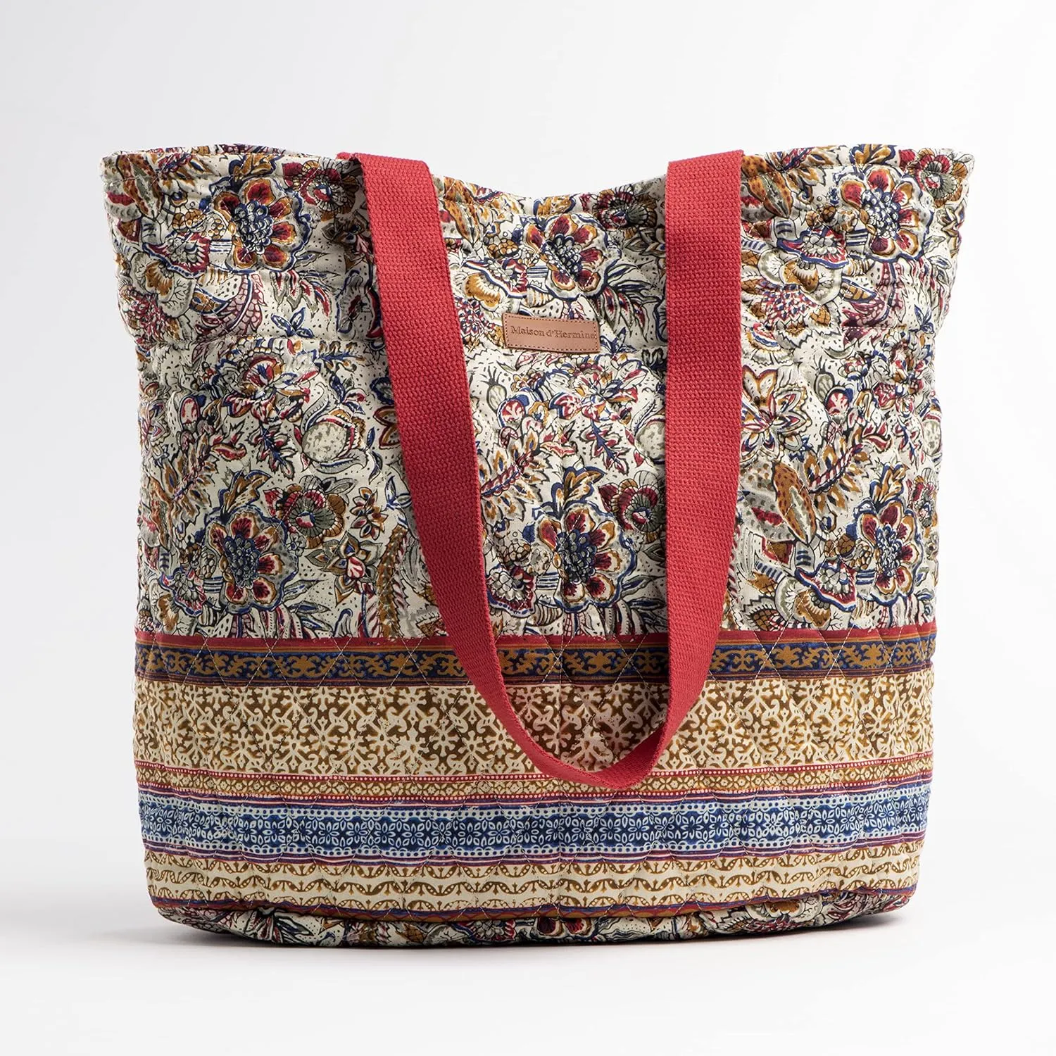 Maison d' Hermine Shopping Bags Cotton Quilted Tote Bag with Zipper Pockets Small Pouch Reusable Grocery Bag Work Travel