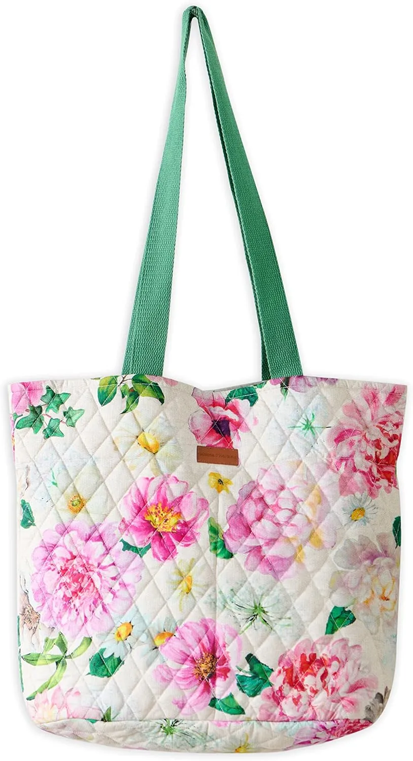 Maison d' Hermine Shopping Bags Cotton Quilted Tote Bag with Zipper Pockets Small Pouch Reusable Grocery Bag Work Travel