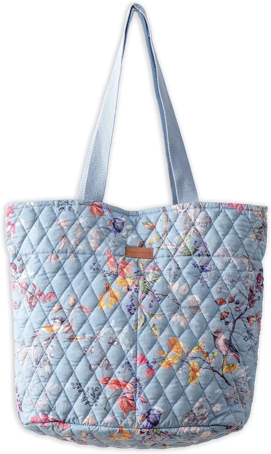 Maison d' Hermine Shopping Bags Cotton Quilted Tote Bag with Zipper Pockets Small Pouch Reusable Grocery Bag Work Travel