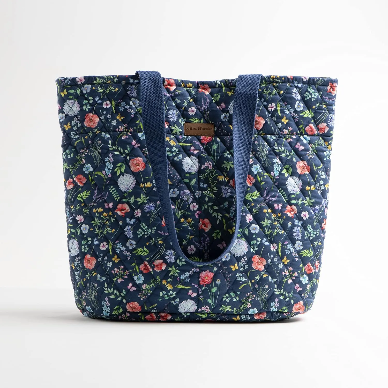 Maison d' Hermine Shopping Bags Cotton Quilted Tote Bag with Zipper Pockets Small Pouch Reusable Grocery Bag Work Travel