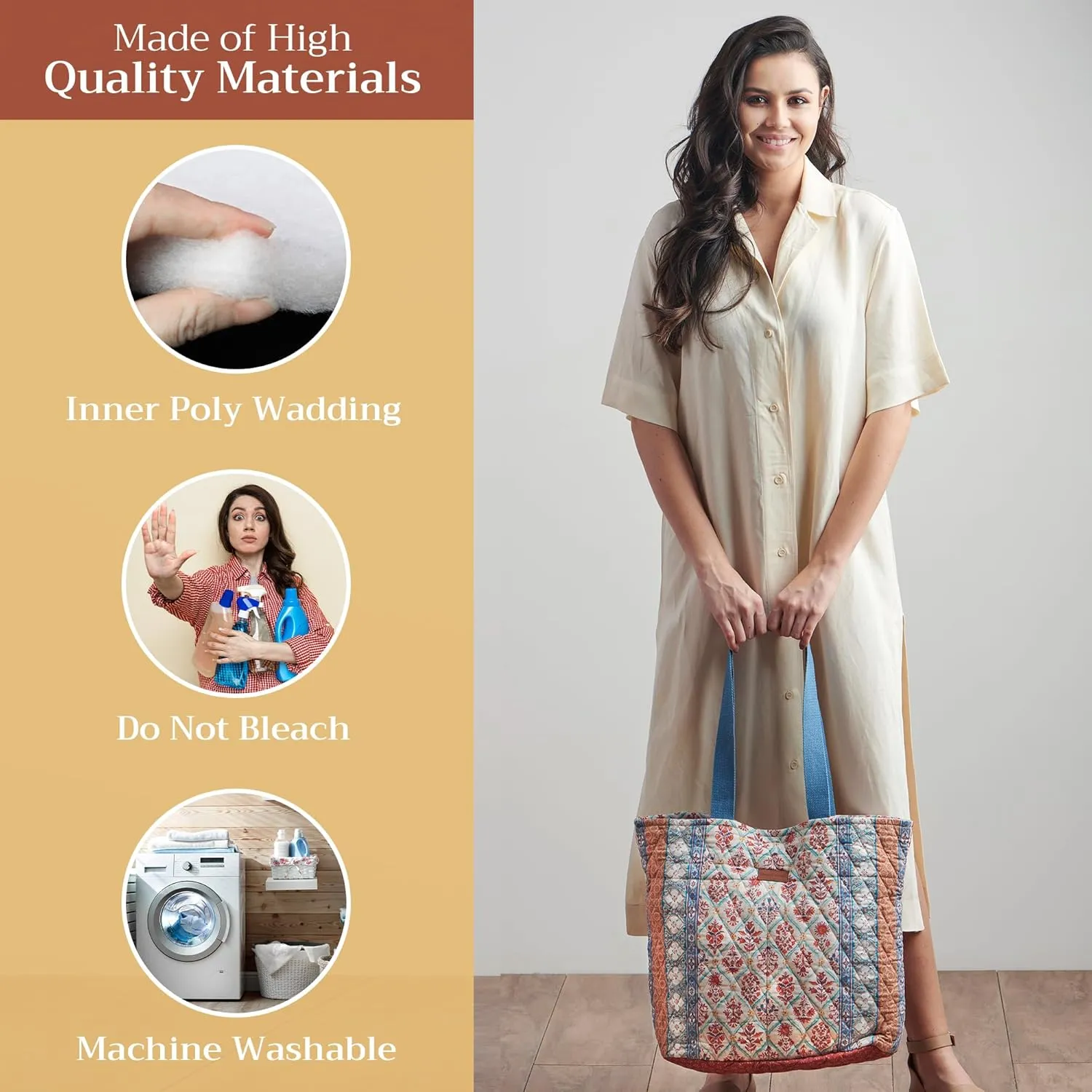 Maison d' Hermine Shopping Bags Cotton Quilted Tote Bag with Zipper Pockets Small Pouch Reusable Grocery Bag Work Travel