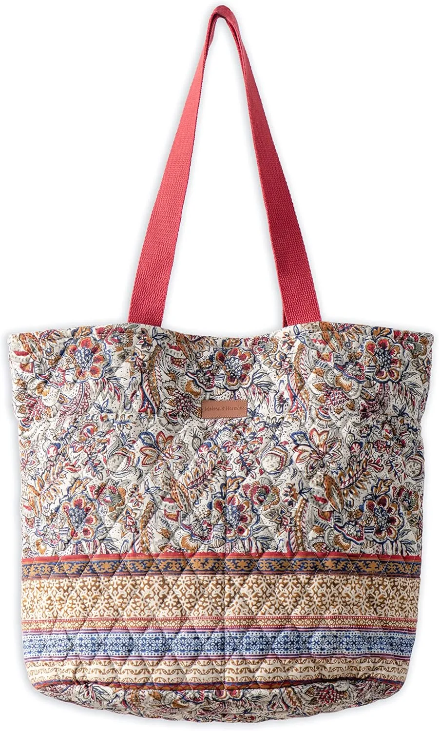 Maison d' Hermine Shopping Bags Cotton Quilted Tote Bag with Zipper Pockets Small Pouch Reusable Grocery Bag Work Travel