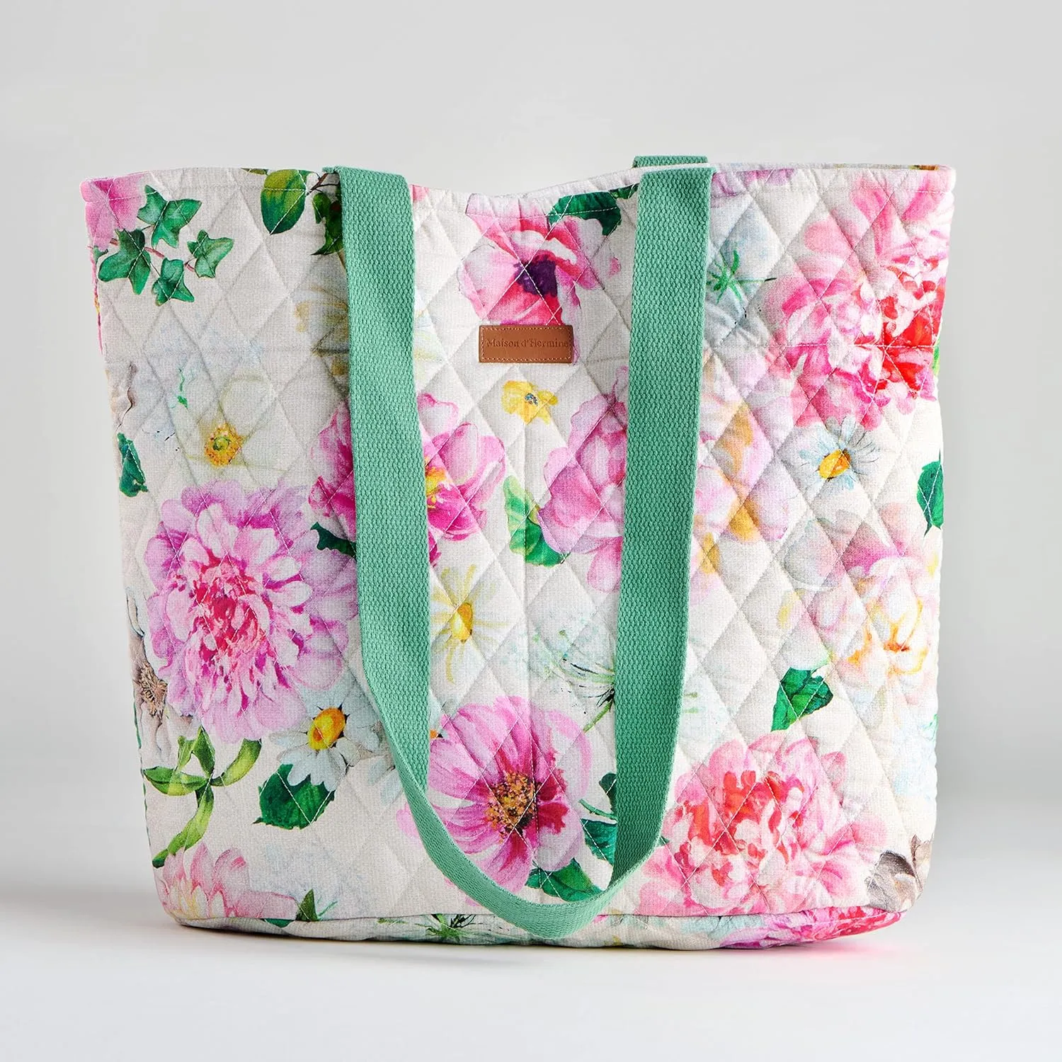 Maison d' Hermine Shopping Bags Cotton Quilted Tote Bag with Zipper Pockets Small Pouch Reusable Grocery Bag Work Travel