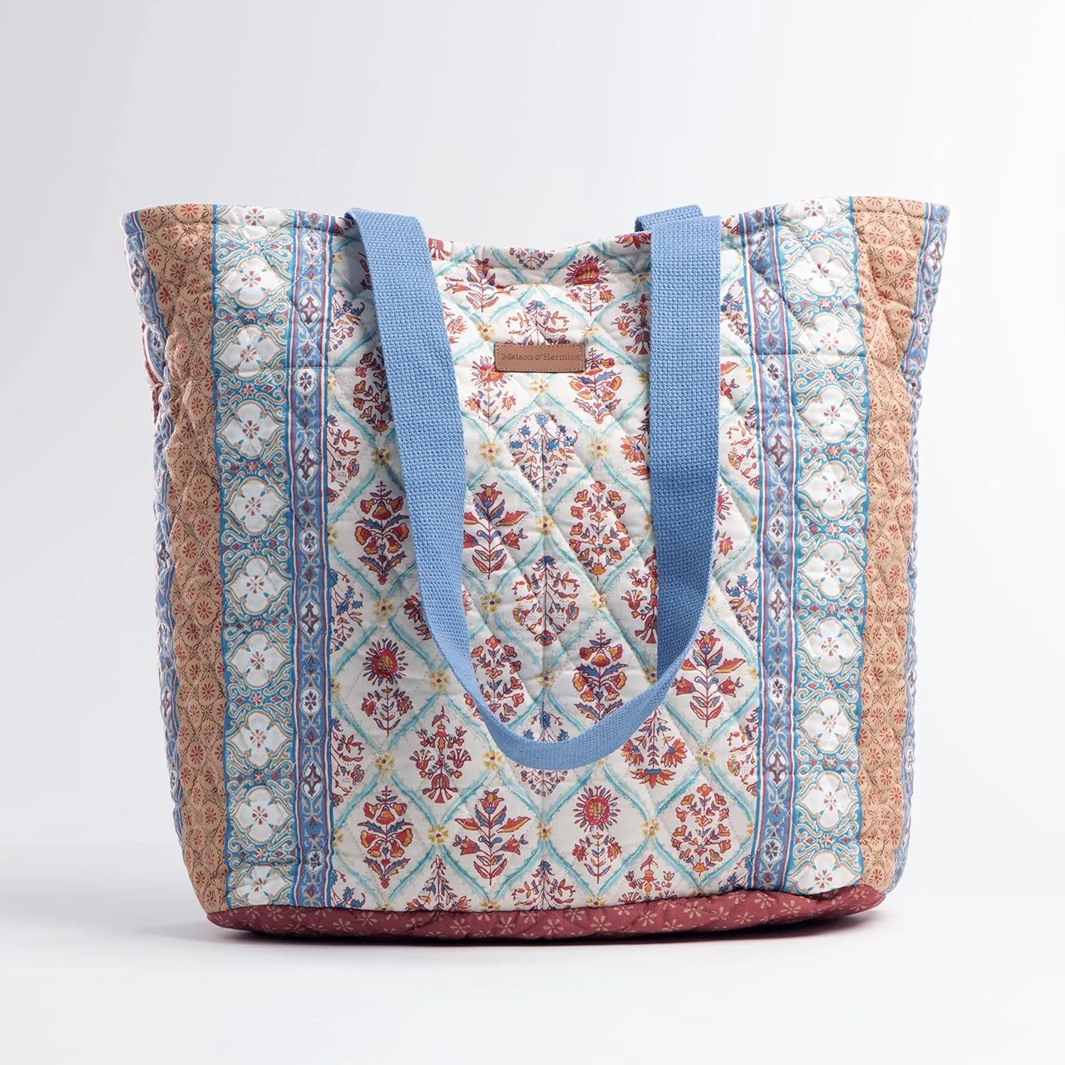 Maison d' Hermine Shopping Bags Cotton Quilted Tote Bag with Zipper Pockets Small Pouch Reusable Grocery Bag Work Travel