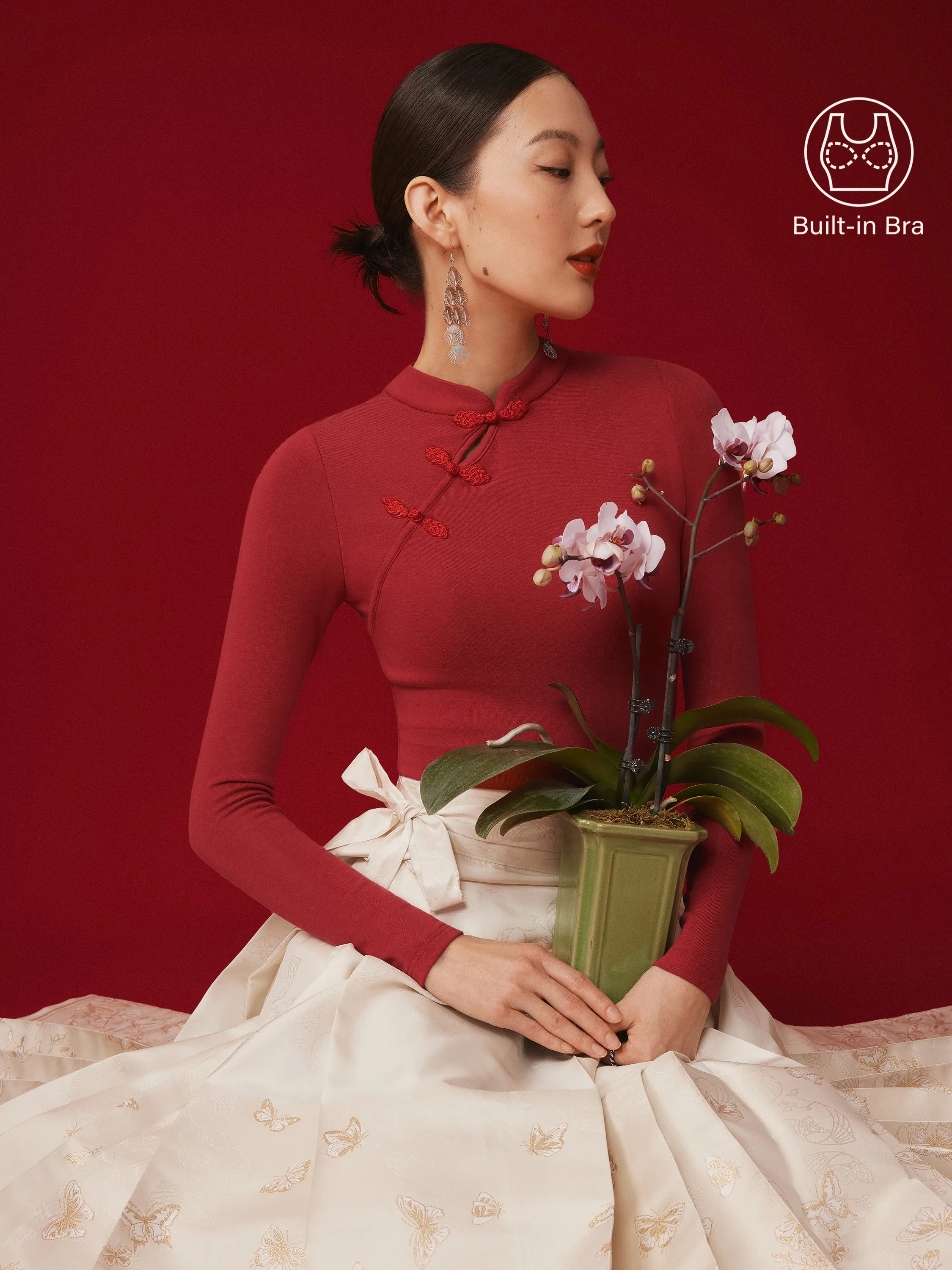Mandarin Collar Asymmetric Frog Button Brami Top Limited Edition