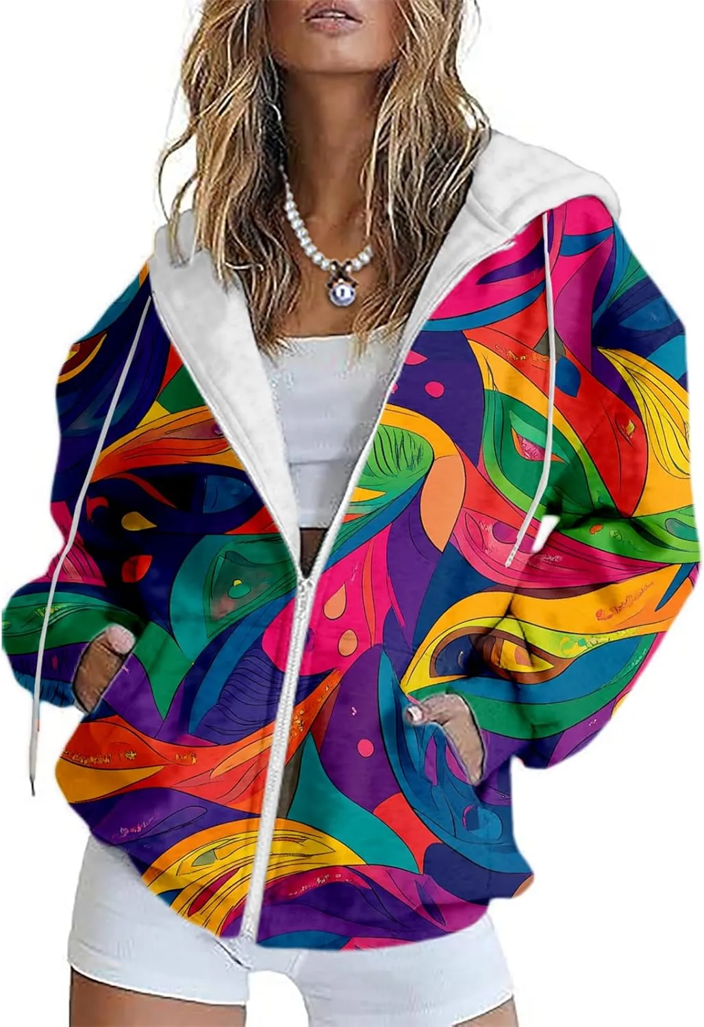 MARSVOVO Mardi Gras Sweatshirts for Women Full Zipper Long Sleeve Tuesday Shirt Vintage Vneck Carnival Outfit for Party