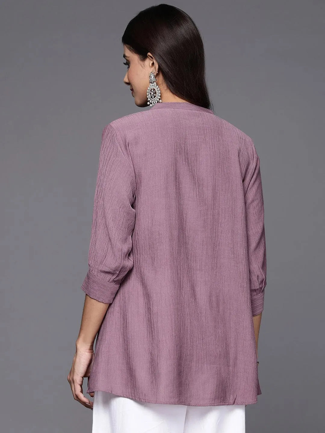 Mauve Solid Cotton Blend A-Line Kurti